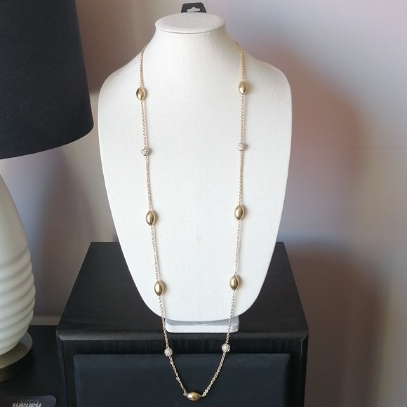 NWT Spring Street Gold Clear Rhinestone Necklace & Earrings - Picture 3 of 8